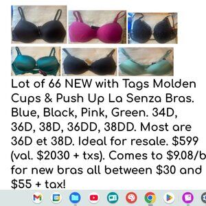 Lot of 66 NEW with Tags Molden Cups & Push Up La Senza Bras - Ideal for resale